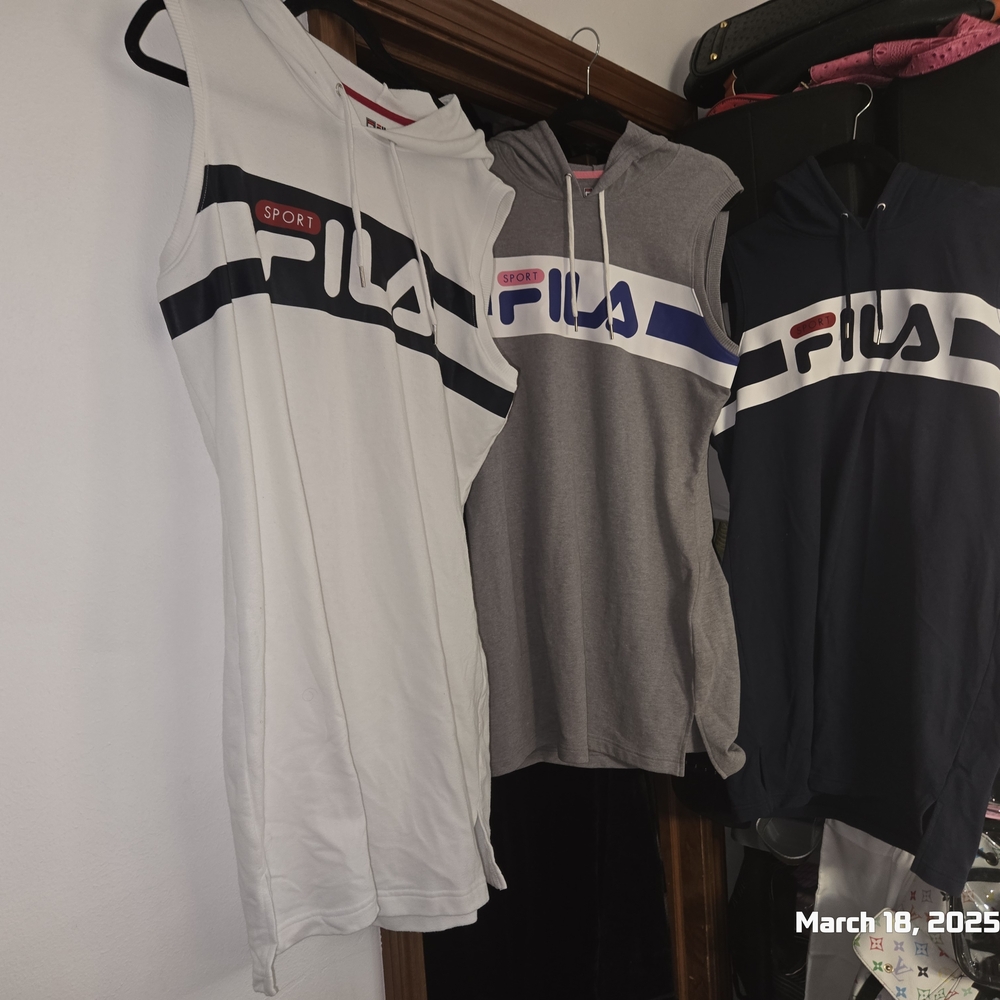 NEW- QTY OF 3- WOMENS FILA SLEEVELESS SPORTS DRESS- WITH DRAWSTRING HOOD